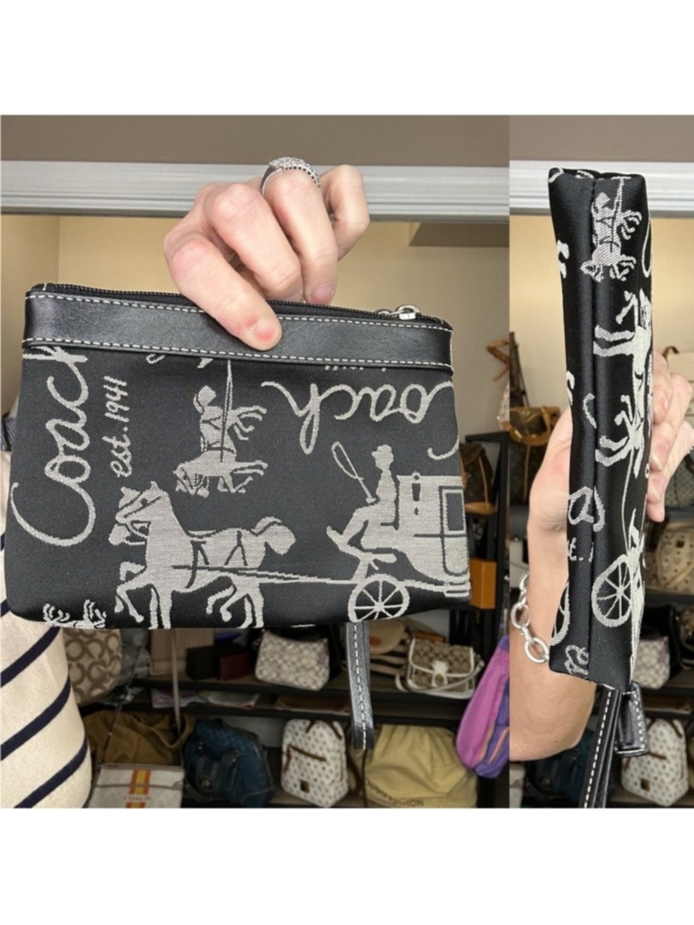 Coach Black and Cream Signature Horse & Carriage Tote with Wristlet, 2 Piece Set - Picture 5 of 14